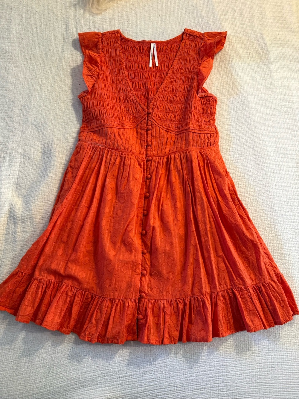 Anthropologie Peregrine Red / Orange Button-Front Ruffled Mini Dress